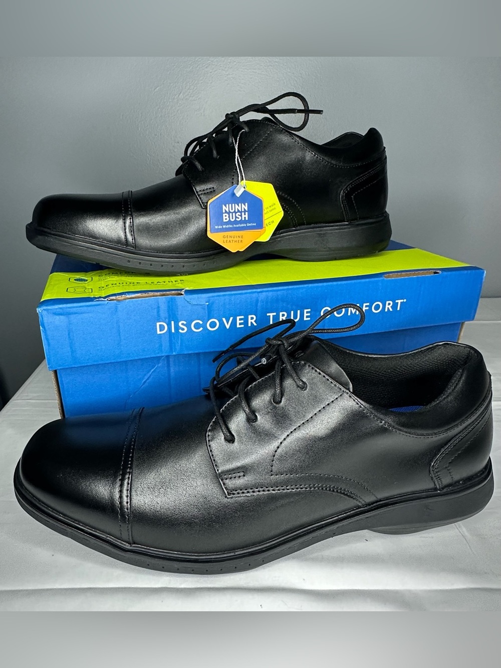 Nunn Bush Black Leather Cap Toe Lace-Up Oxfords
